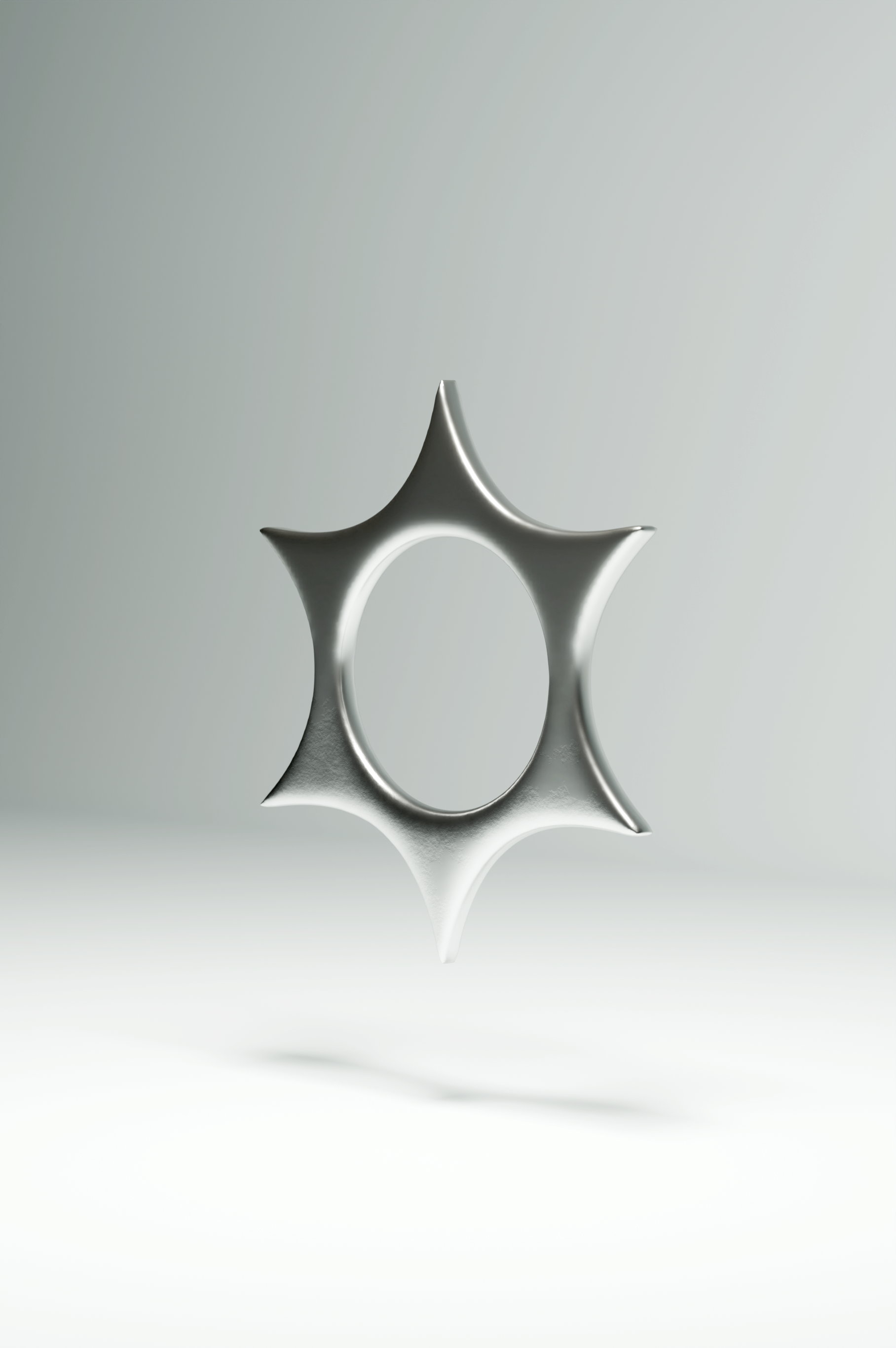 Silver sculptural ring rendered against a pale background.